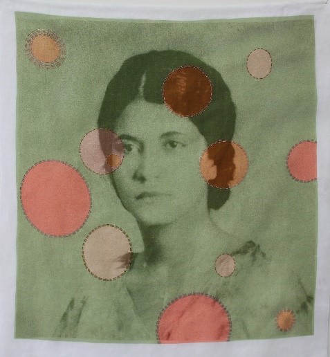 karen Hampton, the model - face behind dots on fabric