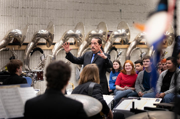 Miles Osland directs the UK Jazz Ensemble in a concert for Scott County High School. Mark Cornelison | UK Photo.
