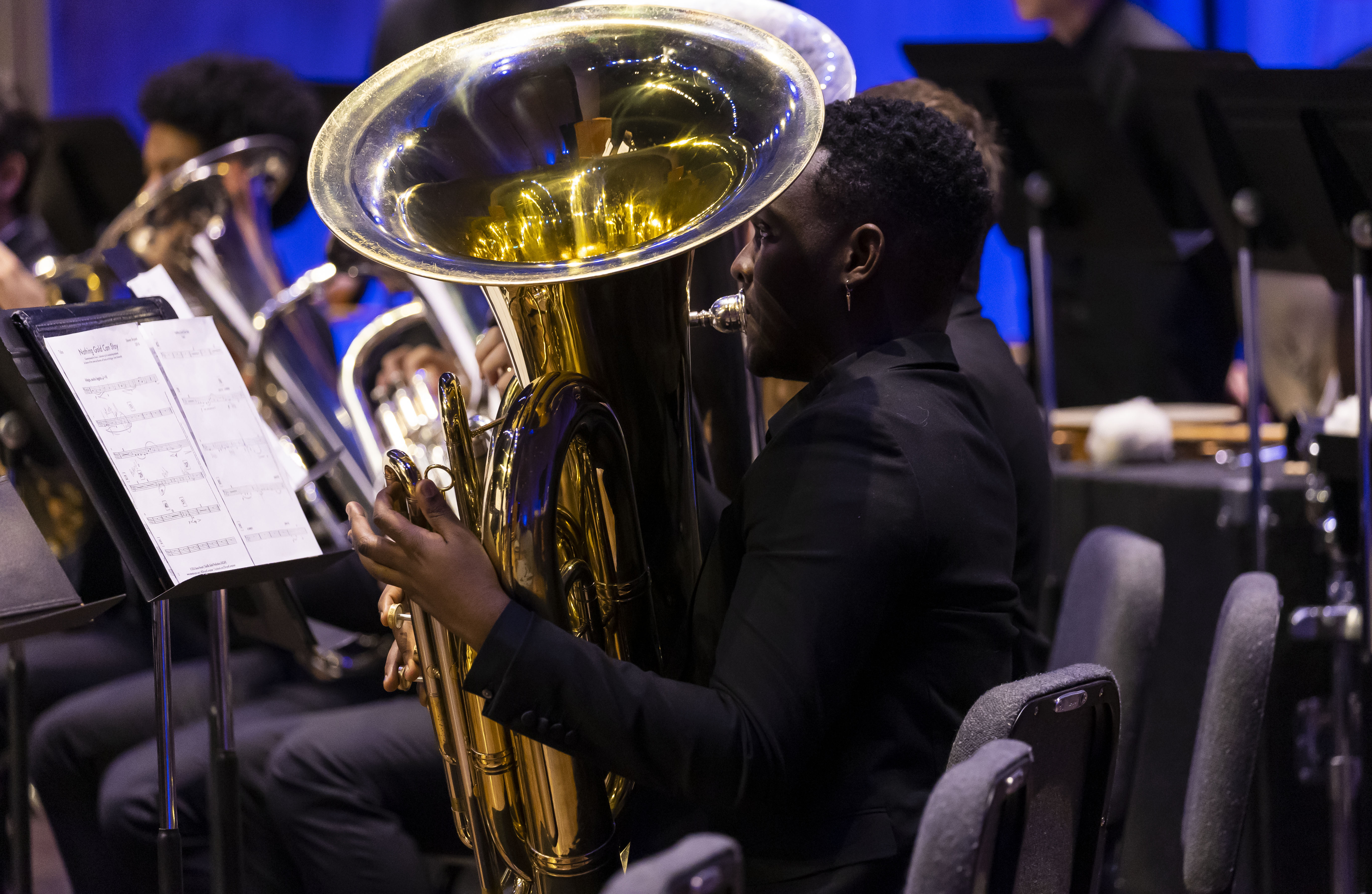 Image of student playing euphonium during a UK Bands concert