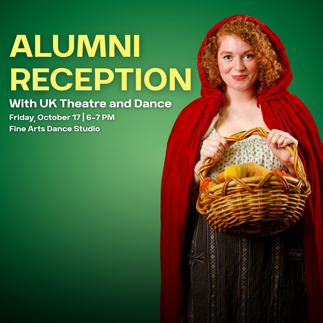 Theatre and Dance Alumni Reception Poster. All details in the image are reproduced in text on the page.