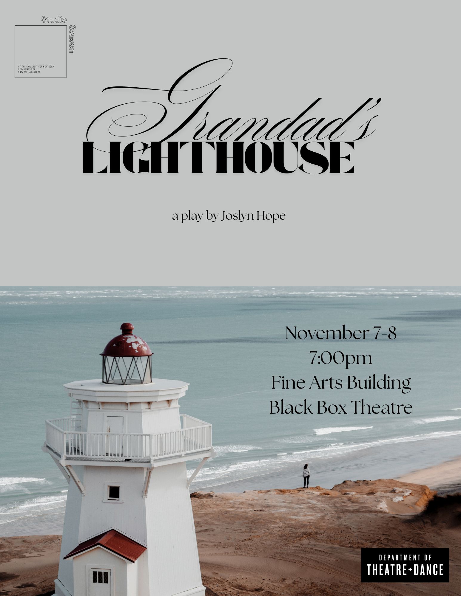 image of lighthouse on shore with text grandad's lighthouse