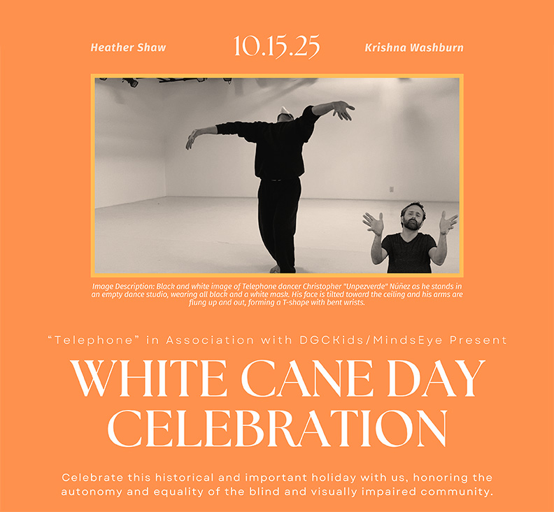 photo of dancer in black standing in studio on orange background flier