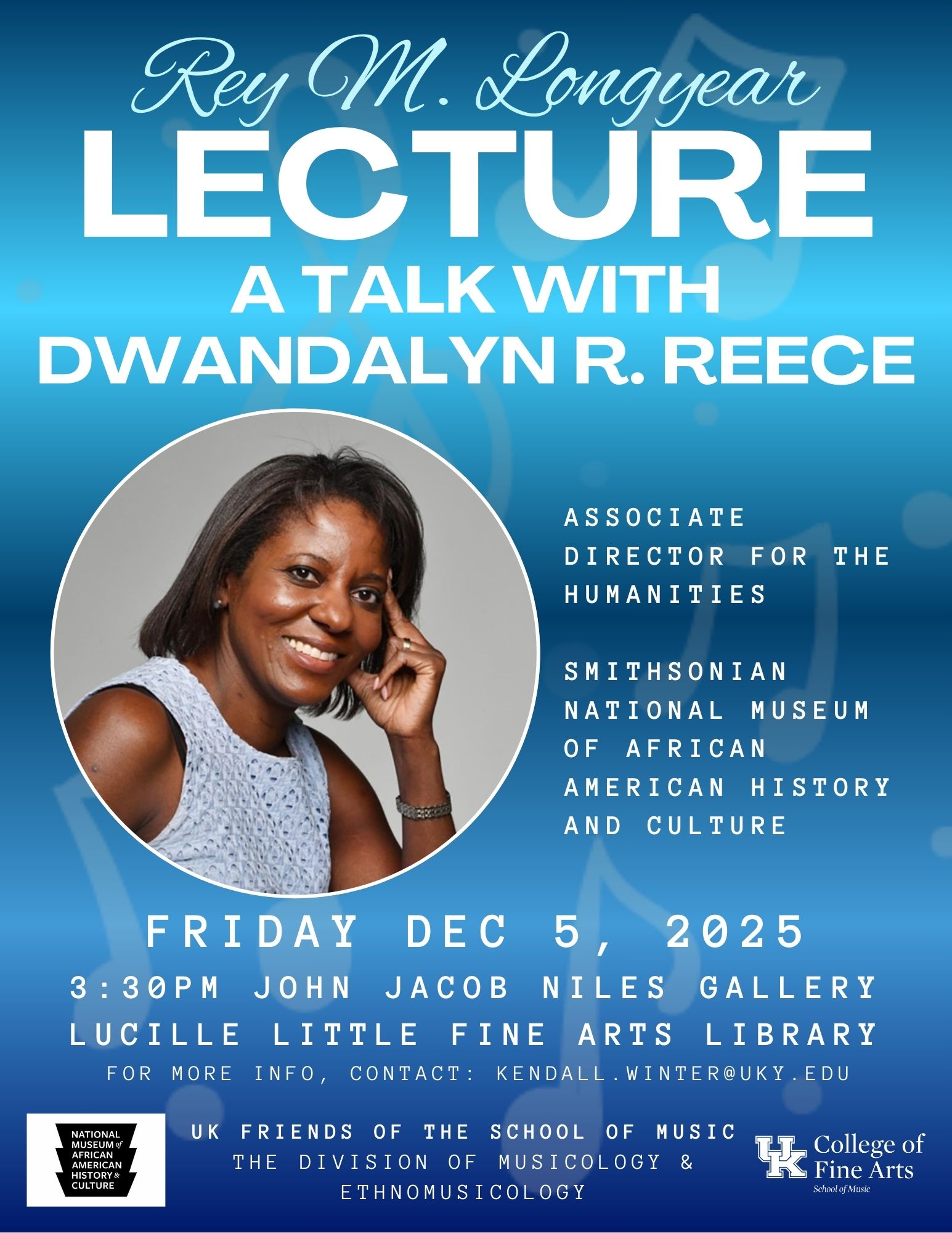 promotional poster for Dwandalyn Reece lecture with headshot of Reece