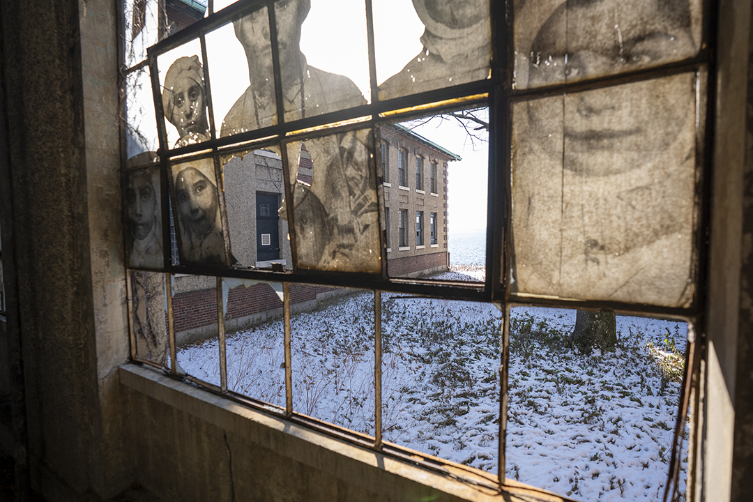 photo inside Ellis Island looking into the courtyard