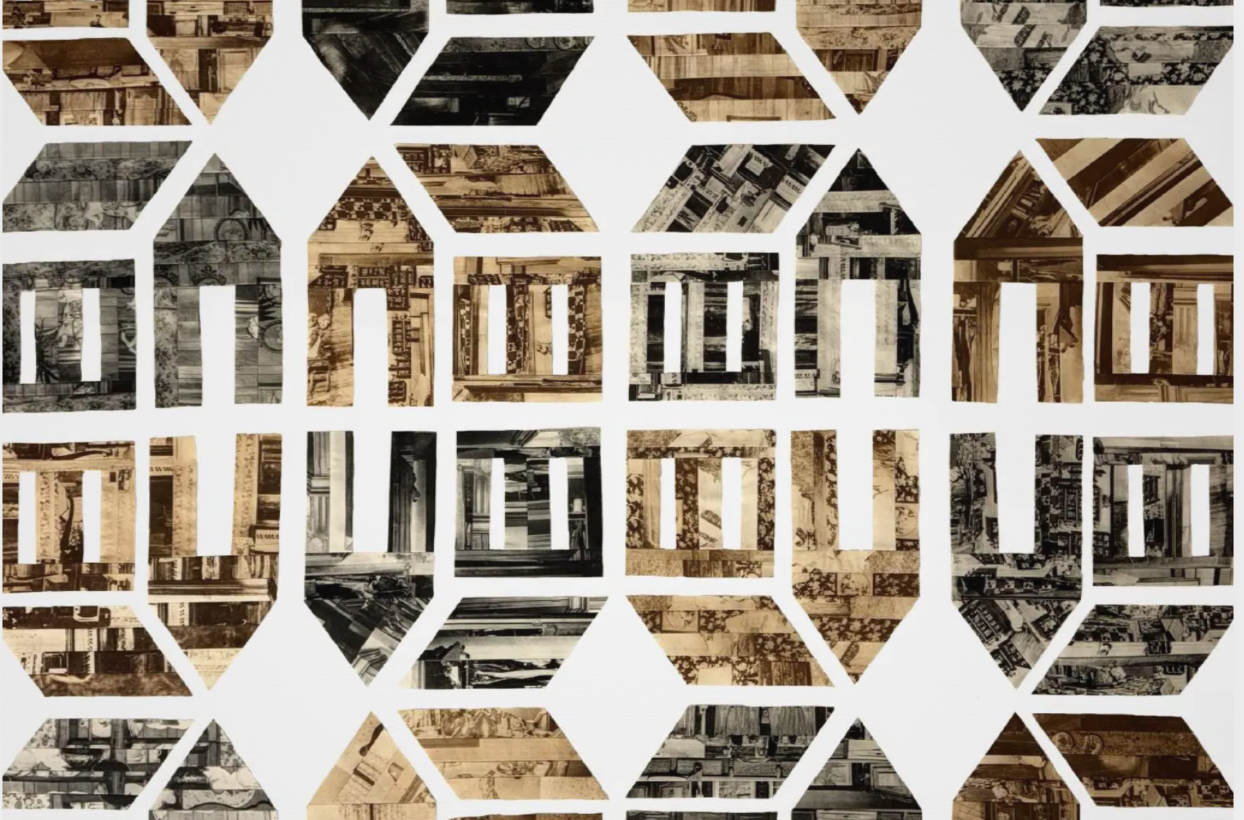 gold, brown, white geometric art