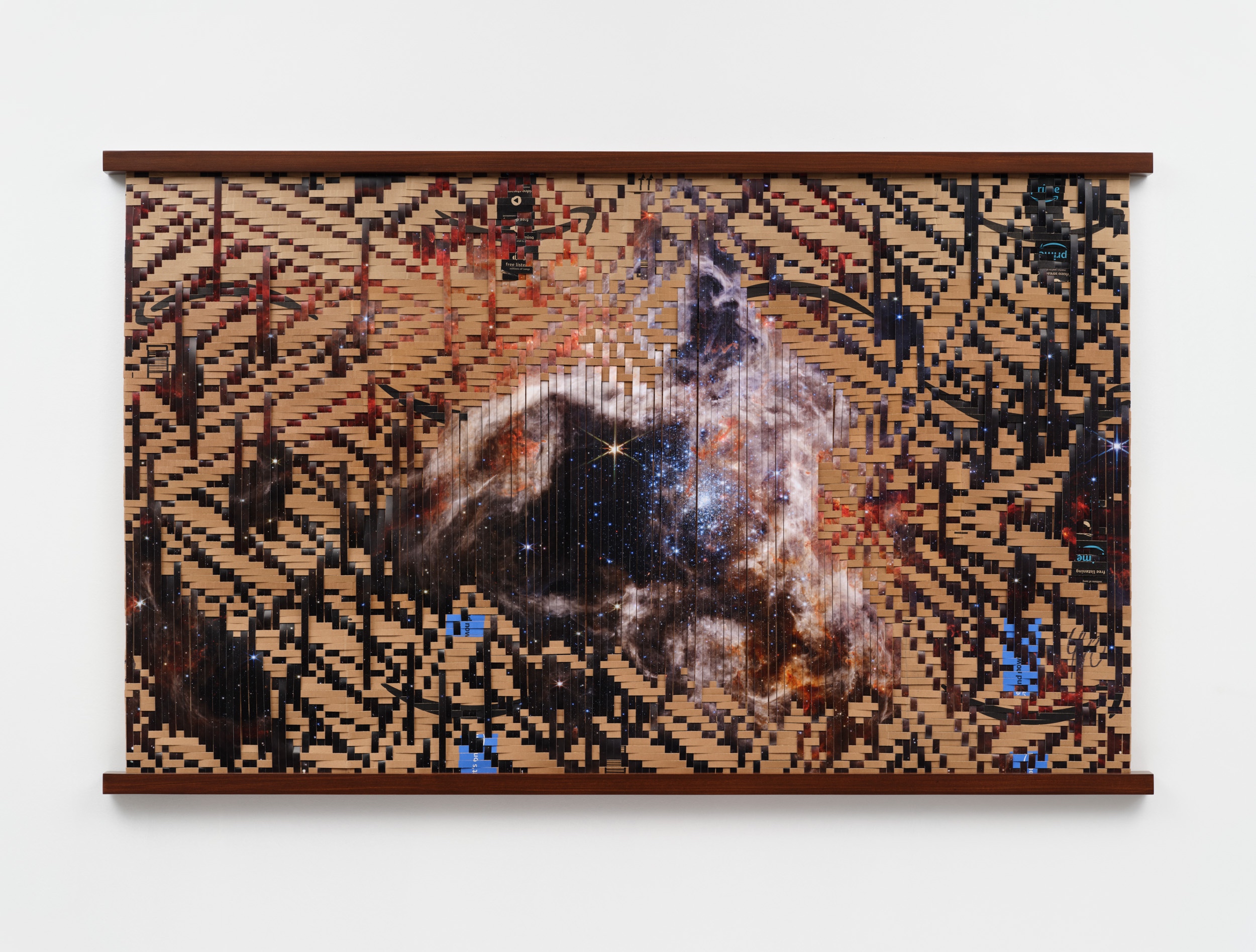 Clarissa Tossin, Future Geography: Tarantula Nebula, 2022, used Amazon.com delivery boxes, archival inkjet print on photo paper with lamination, wood. Courtesy of the artist and Commonwealth and Council. Photo by Brica Wilcox. 