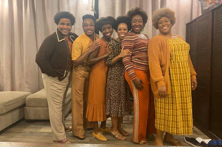 (Left to right) Christopher Kenney, Markel Reed, Christine Jobson, Andrea Jones-Sojola, Denisha Ballew and Karmesha Peake take a moment for a picture of the UK alumni appearing in "Fire Shut Up in My Bones" at the Met. Photo provided.