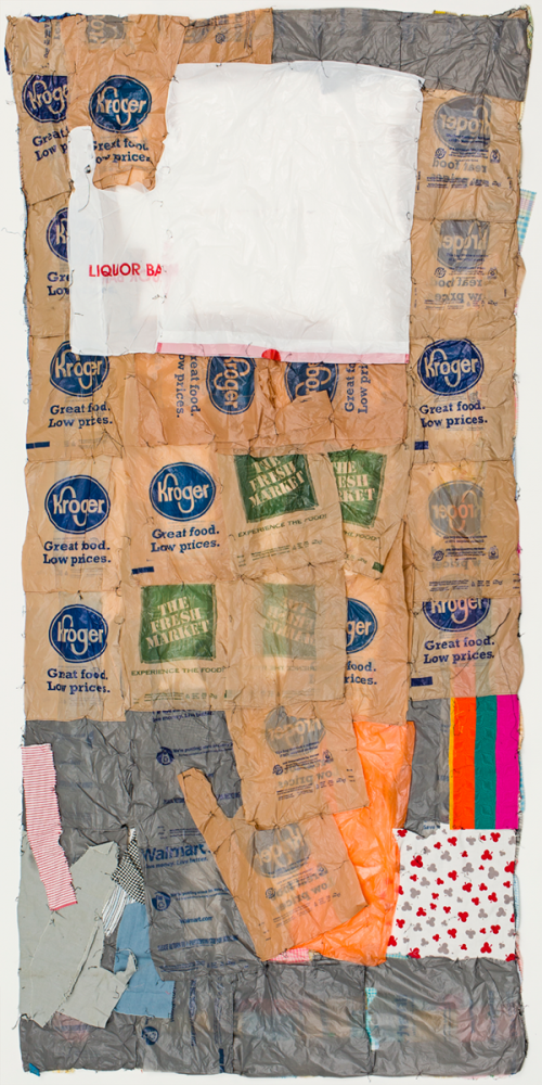 Variety of grocery bags stitched together