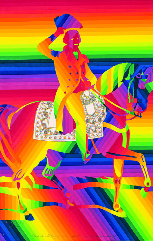 rainbow print of soldier on horse