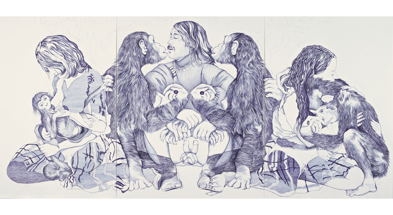 Image captions: Marlene McCarty, Group 2 (Norman, Oklahoma. 1963-1977. baboon island, the gambia, Africa. 1977-1987), 2007, graphite and ballpoint pen on paper. Courtesy of the artist. 