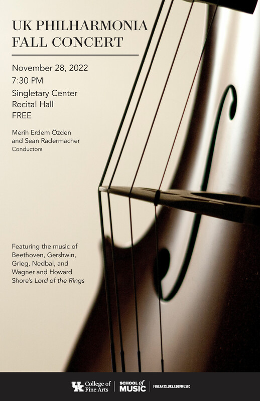 poster for Philarmonia concert with close up of violin and text from event listing