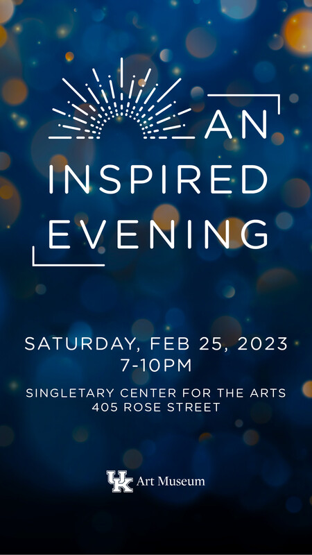 poster image for An Inspired Evening, white text with event details against deep blue gradient background