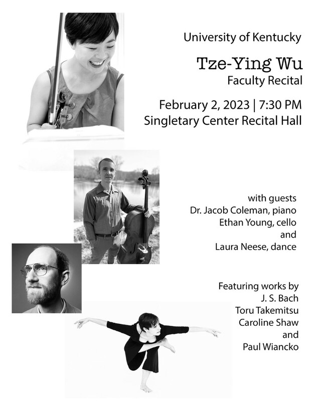 poster for faculty recital with black and white headshots of faculty members