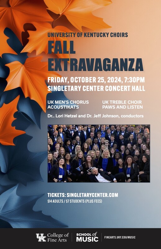 Photograph of Choir students in performance formal attire and Dr. Jefferson Johnson smiling in front of them, event text overlaid on the poster.