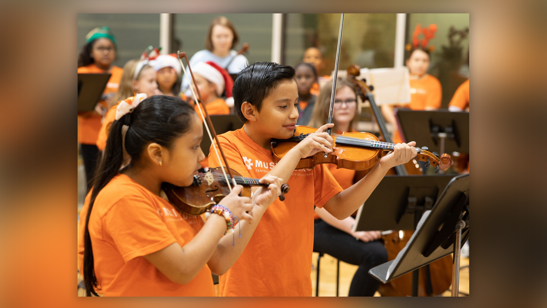 students from MusicWorks playing instruments