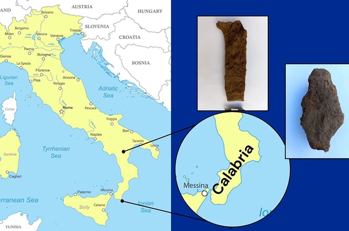 map of Calabria with artifacts