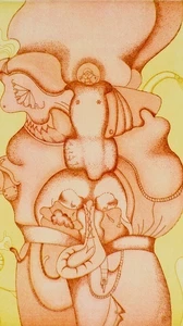 Barbara Rossi, Armour Defeat, 1969, etching on paper. Collection of the UK Art Museum, gift of Kohler Foundation, Inc.