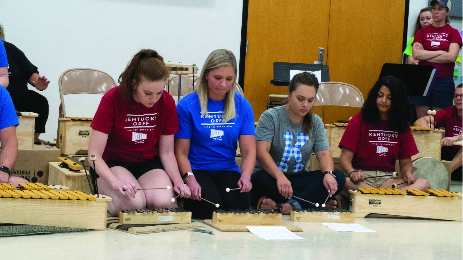 students playing xylophones