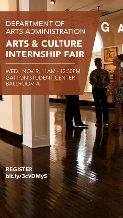 People in gallery, text reads internship fair