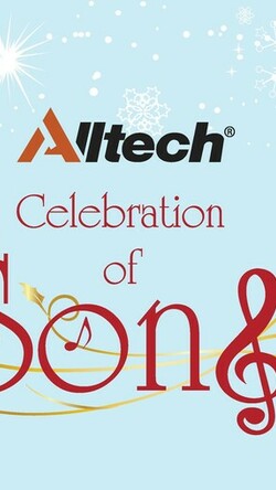 Alltech Celebration of Song graphic with animated snowflakes on blue background