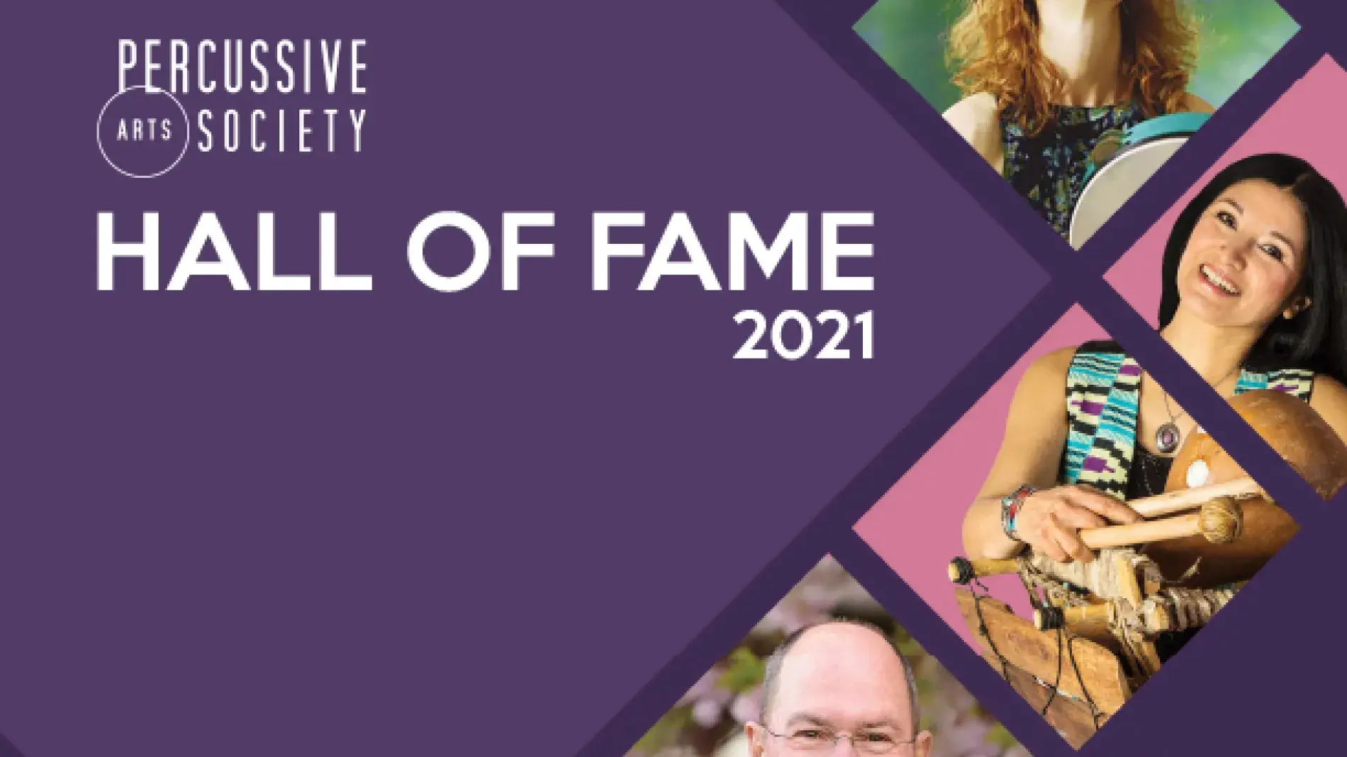 Cover for Percussive Notes magazine hall of fame 2021, featuring headshot of Jim Campbell and other winners
