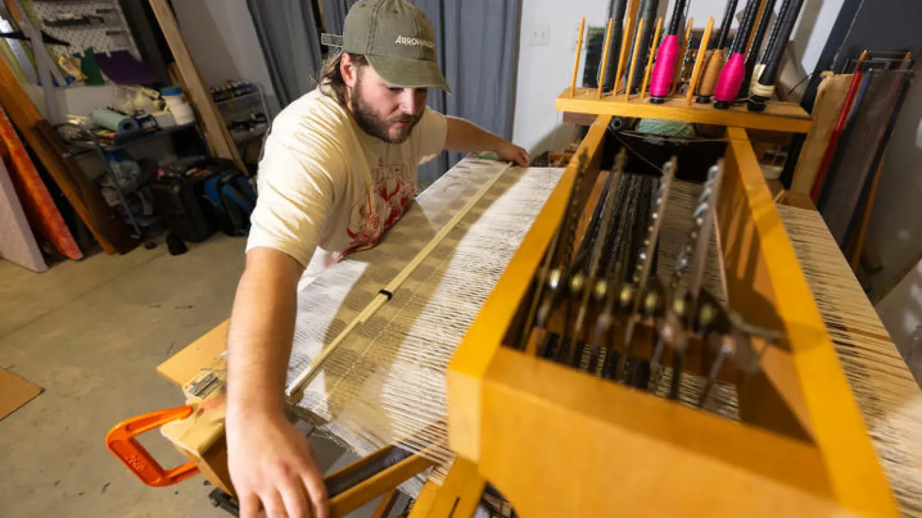 Mitchell Burleson on loom