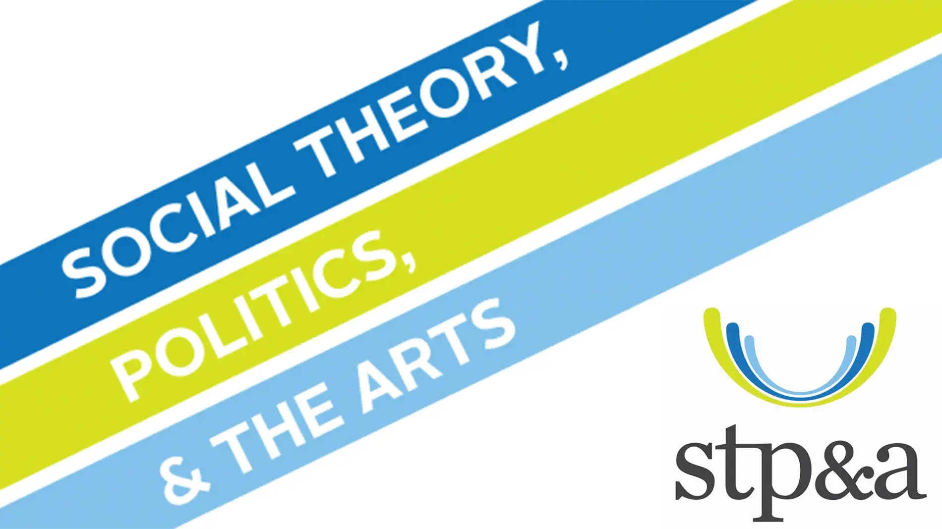 STP and A conference text treatment with green and blue stripes on a diagonal