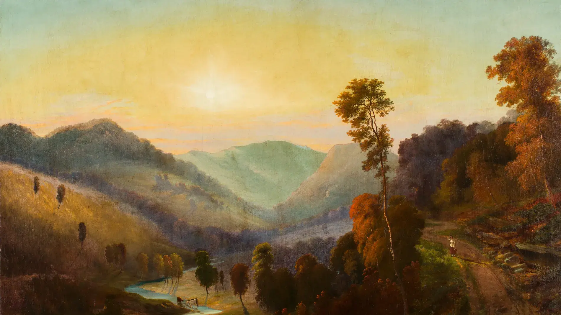 William Craig, View on the Germantown Pike Overlooking Lawrence Creek near Maysville, Ky., Evening, 1865, oil on canvas. Collection of the UK Art Museum, gift in memory of William Earle Stilwell III.    