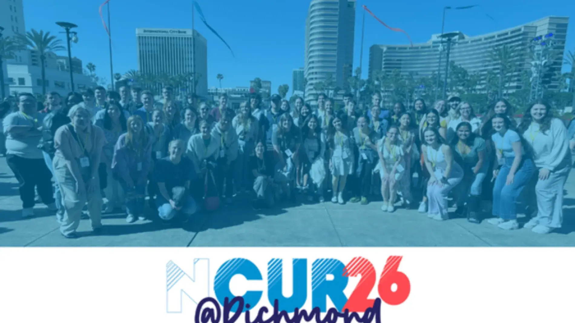 Image of students standing together outside with the NCUR26 logo overlaid