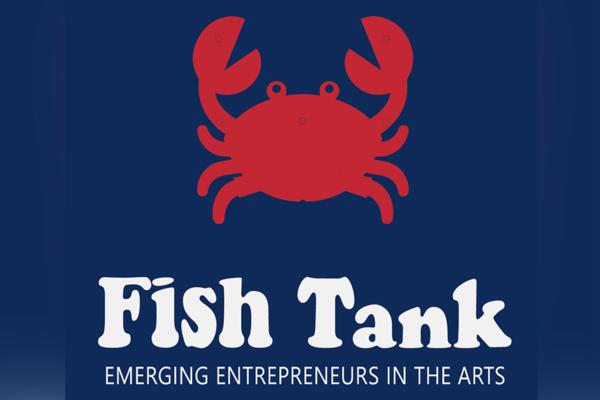 Illustration of red crab over blue background with event text description