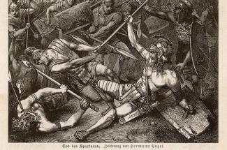 This 1882 wood engraving by German artist Hermann Vogel, titled “Spartacus’ Death,” shows the final moments of Spartacus' life before being killed by the armies of Crassus in 71 B.C.