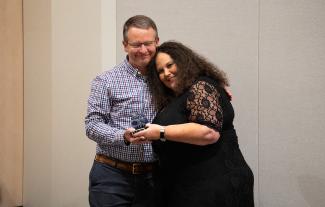 Travis Newton, PhD student, with Rachel Shane, chair of the Department of Arts Administration.