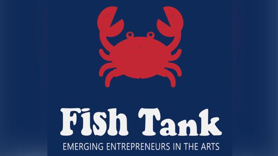 Illustration of red crab over blue background with event text description
