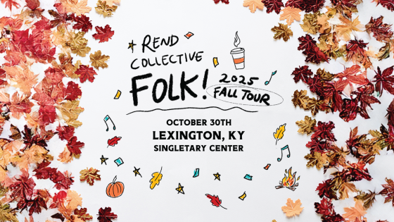 fall leaves on borders with rend collective folk tour text in center
