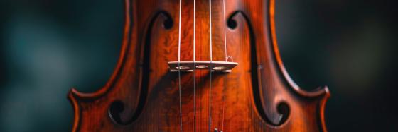 close-up of violin on dark background