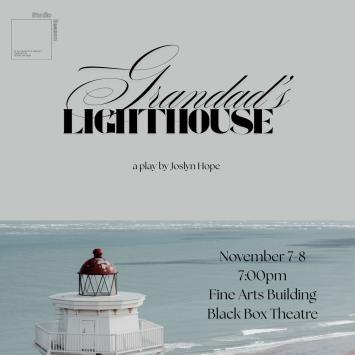 image of lighthouse on shore with text grandad's lighthouse