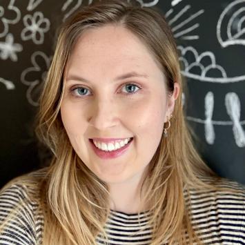 ashley worley looking at the camera on black and white background