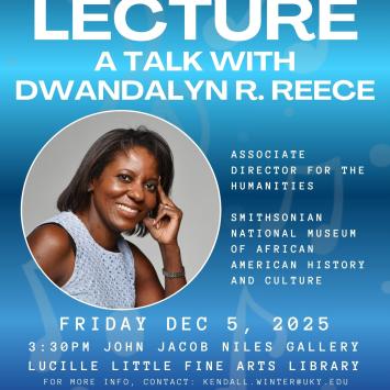 promotional poster for Dwandalyn Reece lecture with headshot of Reece