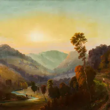 William Craig, View on the Germantown Pike Overlooking Lawrence Creek near Maysville, Ky., Evening, 1865, oil on canvas. Collection of the UK Art Museum, gift in memory of William Earle Stilwell III.    